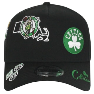 Boné New Era 9Forty A-Frame NBA All Over Boston Celtics Black Importado