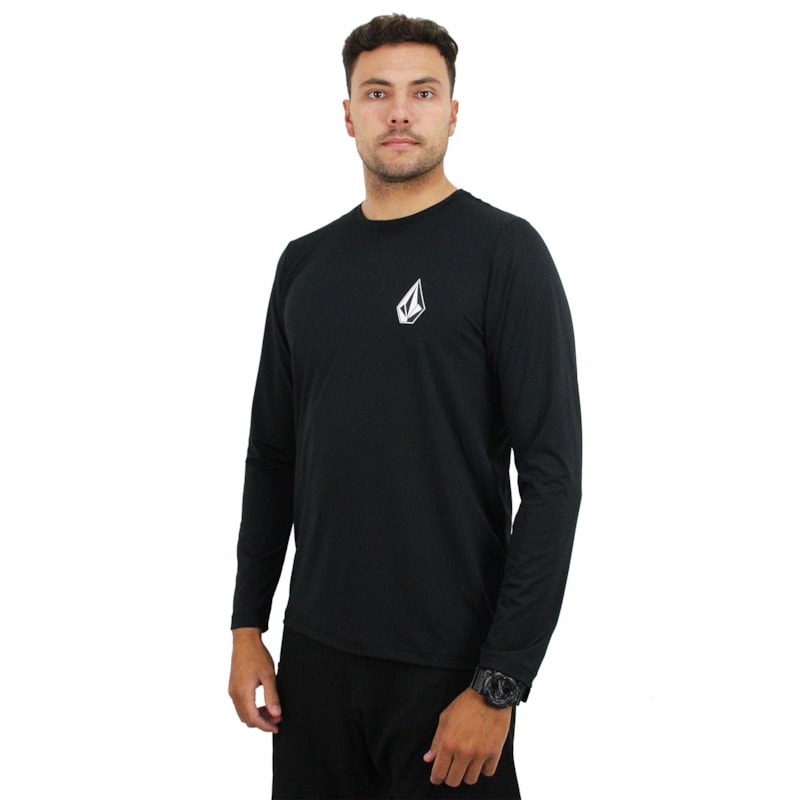Camiseta de Lycra Volcom Iconic Stone Manga Longa Preta