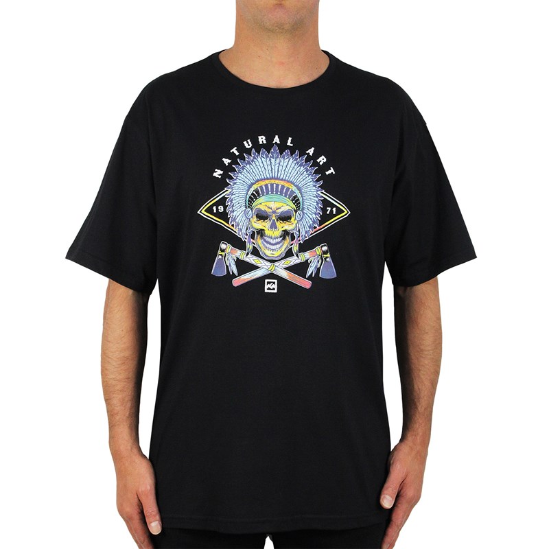 Camiseta Extra Grande Natural Art Indian Skull Black