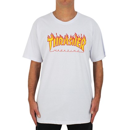 Camiseta Extra Grande Thrasher Flame Logo Branca