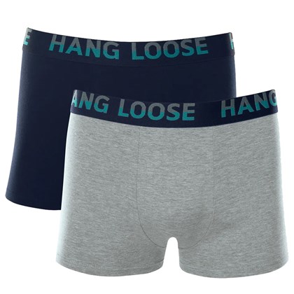 Cueca Boxer Hang Loose Cotton Kit com 2 Azul e Cinza