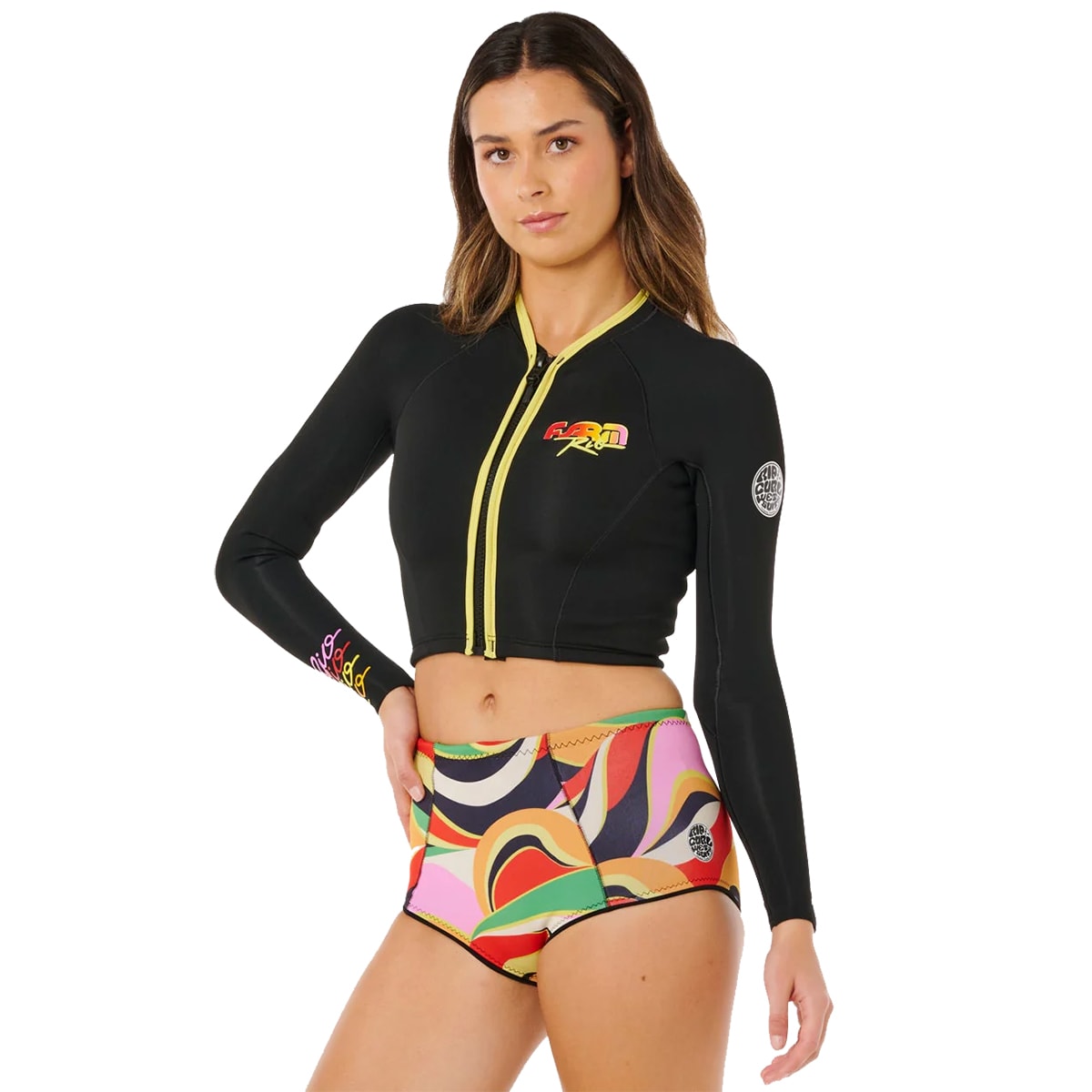 Jaqueta de Neoprene Rip Curl x Farm Rio Cropped G-Bomb 1.5mm Neon
