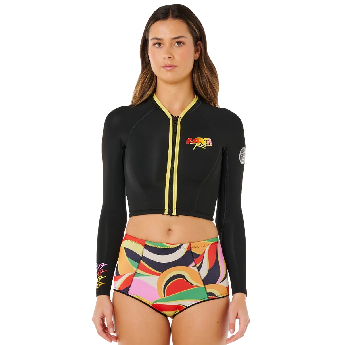 Jaqueta de Neoprene Rip Curl x Farm Rio Cropped G-Bomb 1.5mm Neon