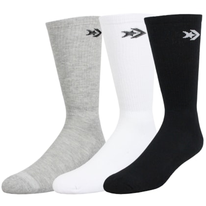 Meia Converse Skate Star Kit com 3 Pares Black White Grey