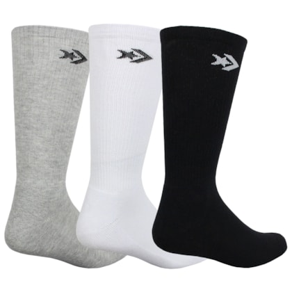 Meia Converse Skate Star Kit com 3 Pares Black White Grey