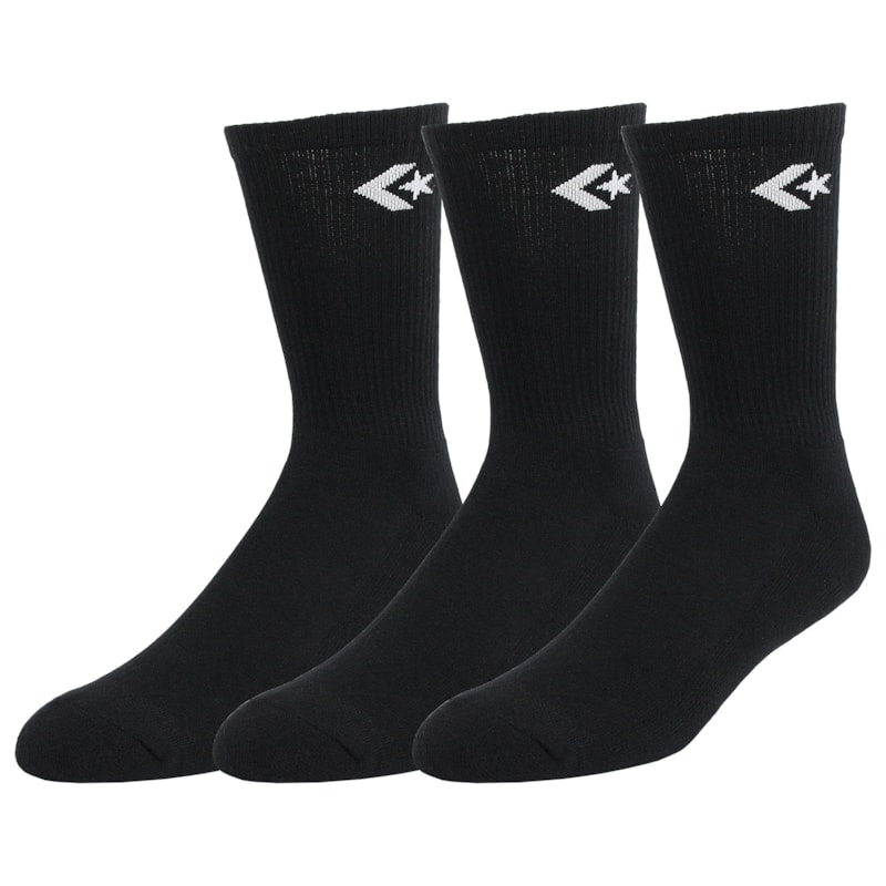 Meia Converse Star Chevron Kit com 3 Pares Medium Black