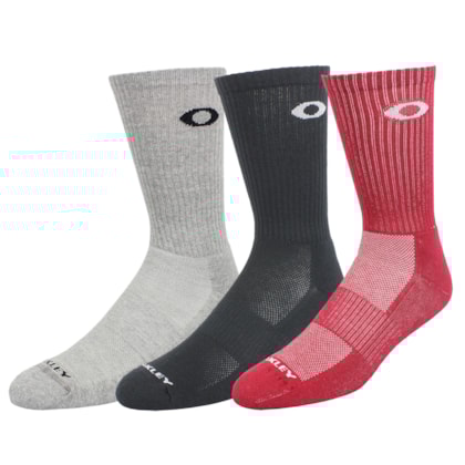 Meia Oakley Essential Crew Kit com 3 Pares New Crimson Meia Oakley Essential Crew Kit com 3 Pares New Crimson