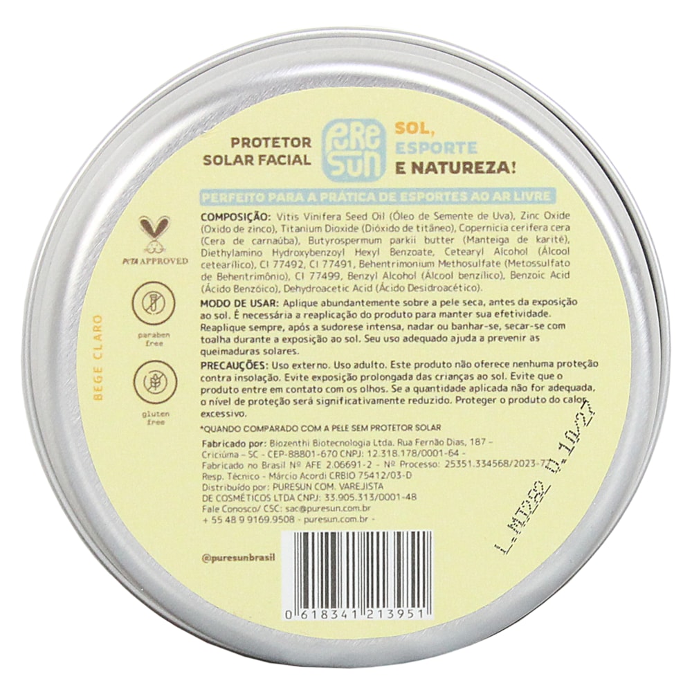 Protetor Solar Facial Pure Sun Dia a Dia 73+ Bege Claro