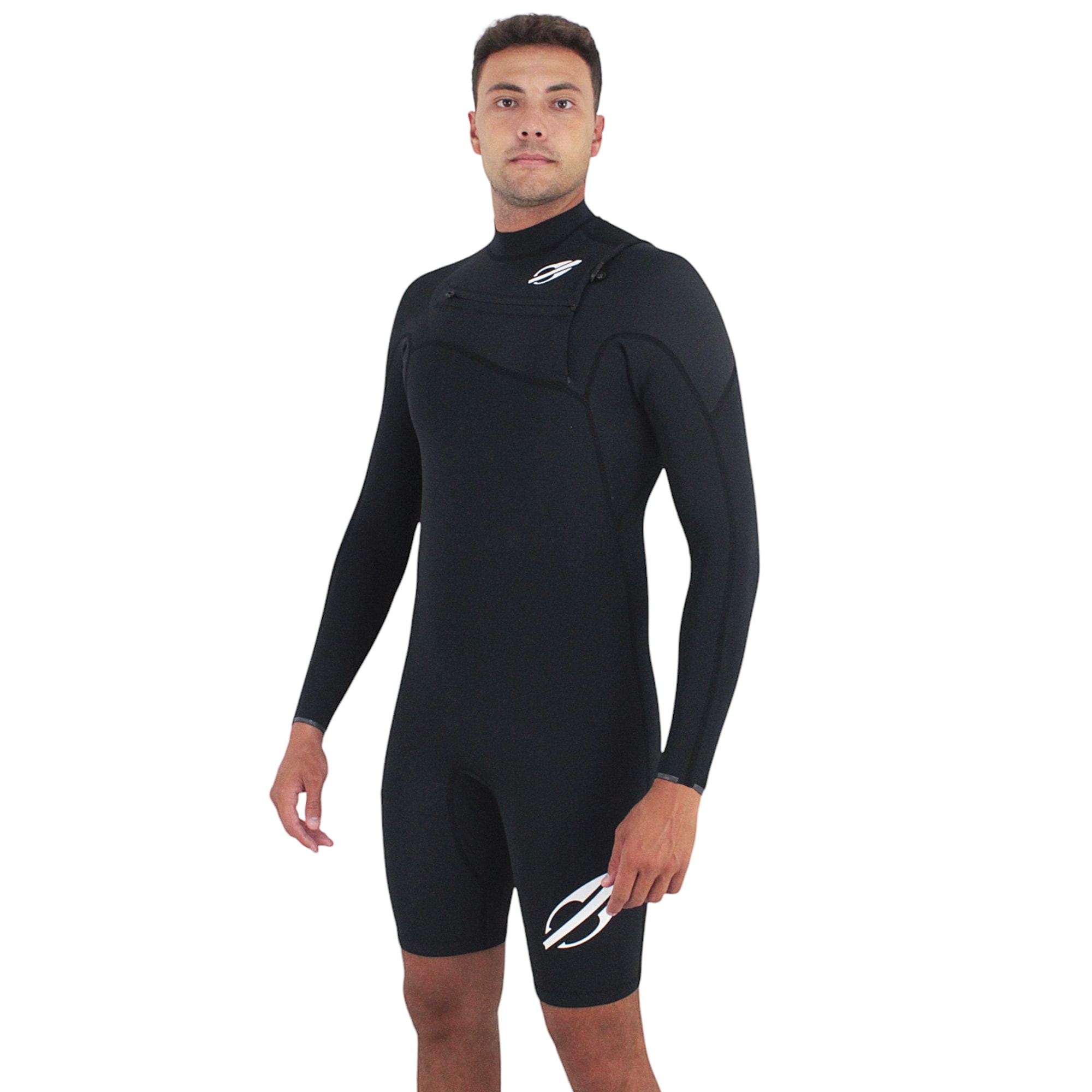 Short John Mormaii Flexxxa Pro 1mm Manga Longa Chest Zip Preto