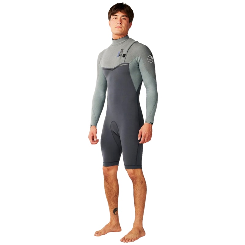Short John Rip Curl E-Bomb 2/2mm Zip Free Manga Longa Charcoal Grey