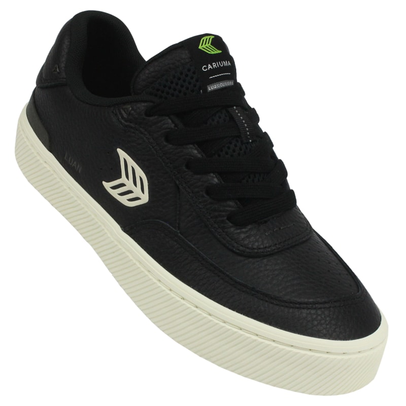Tênis Cariuma Luan Pro Black Premium Leather Ivory Logo Importado