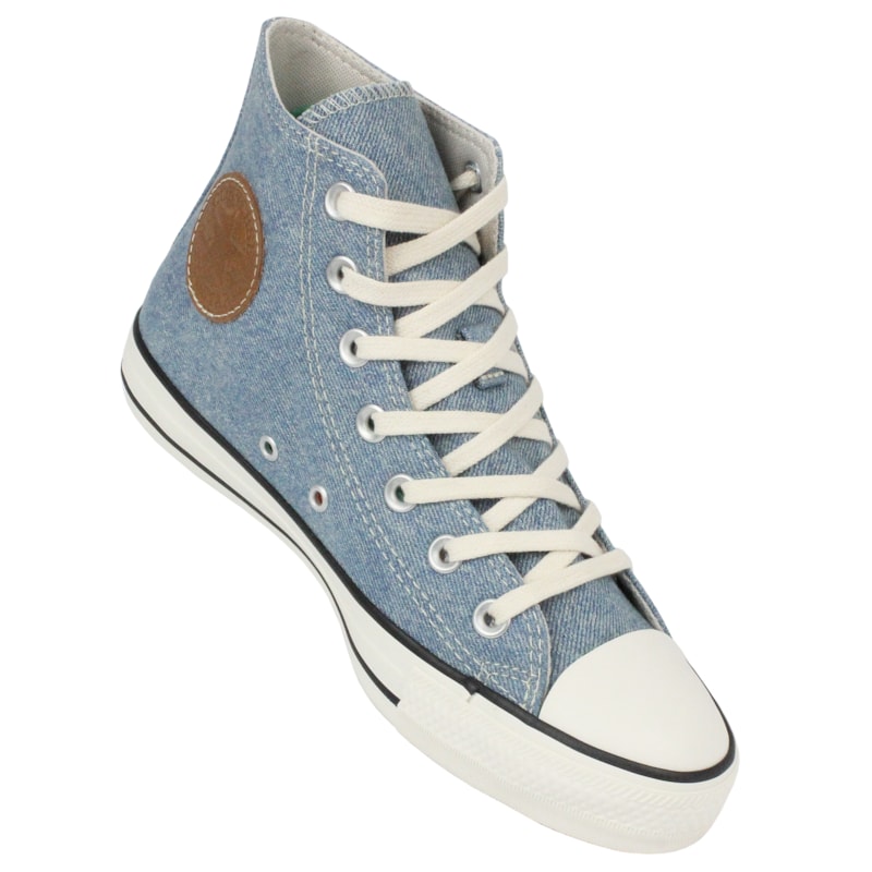 Tênis Converse Chuck Taylor All Star Hi Azul Claro Bege Mel Amêndoa