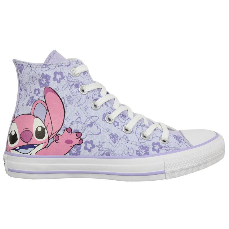 Tênis Converse Chuck Taylor All Star Hi Disney Stitch Azul Gelo Lilás Violeta Branco