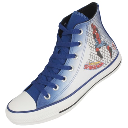 Tênis Converse Chuck Taylor All Star Hi Homem Aranha Azul Preto Branco