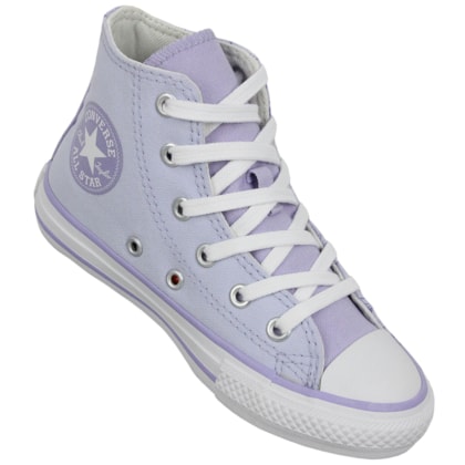 Tênis Converse Chuck Taylor All Star Hi Infantil Disney Stitch Azul Gelo Lilás Violeta Branco