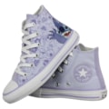 Tênis Converse Chuck Taylor All Star Hi Infantil Disney Stitch Azul Gelo Lilás Violeta Branco
