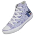 Tênis Converse Chuck Taylor All Star Hi Infantil Disney Stitch Azul Gelo Lilás Violeta Branco