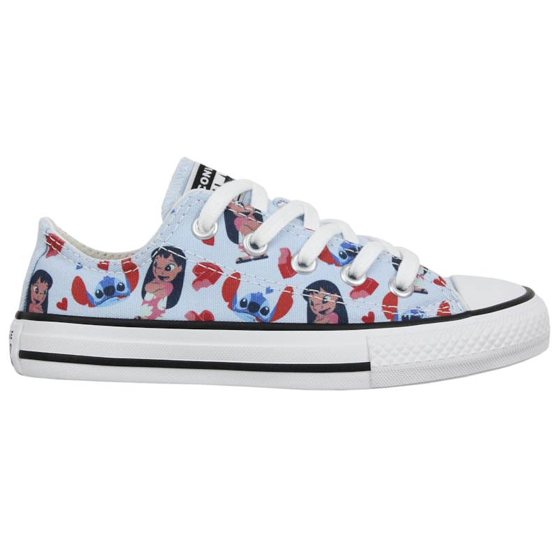 Tênis Converse Chuck Taylor All Star Infantil Disney Stitch Azul Super Lua Branco Preto