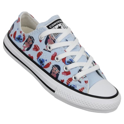 Tênis Converse Chuck Taylor All Star Infantil Disney Stitch Azul Super Lua Branco Preto