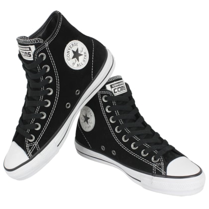 Tênis Converse Chuck Taylor Skate Hi Pro Camurça Preto Preto Branco