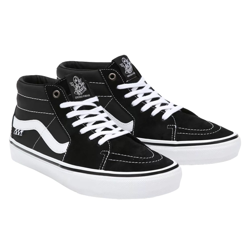 Tênis Vans Sk8 Mid Pro Black White Leather Grosso